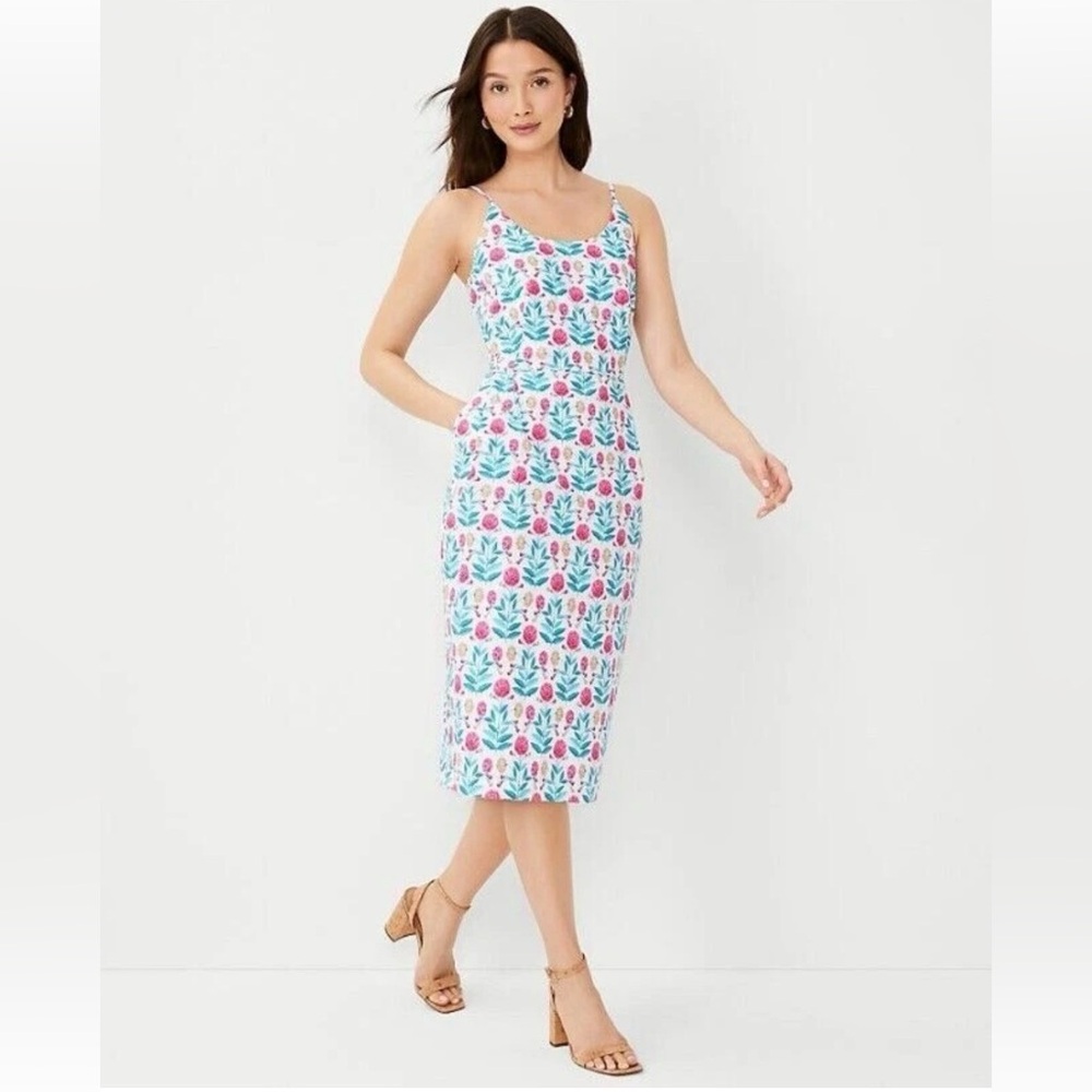 New $170 Ann Taylor Petite floral scoop neck sheath dress sz 0P